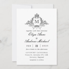 Convites Casamento Real Crest Elegante Wreath Monograma