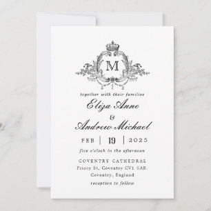 Convites Casamento Real Crest Elegante Wreath Monograma