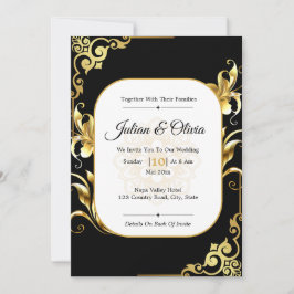 Convites Casamento Real de Luxo Preto e Dourado