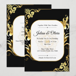 Convites Casamento Real de Luxo Preto e Dourado
