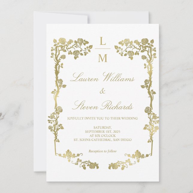 Convites Casamento Real De Quadro Dourado E Branco Personal (Frente)