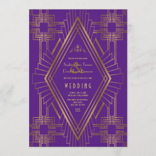 Convites Casamento Real do Excelente Dourado Roxo Gatsby