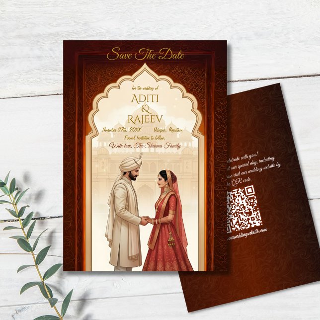 Convites Casamento Real Do Palácio Indiano Salva A Data QR  (Royal Indian Wedding Save The Date)