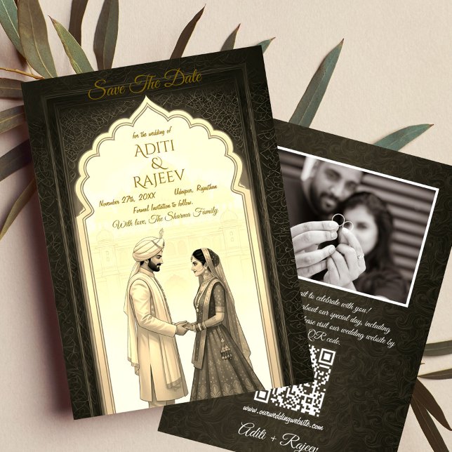 Convites Casamento Real Do Palácio Indiano Salva A Data QR  (Royal Indian Wedding Save The Date)