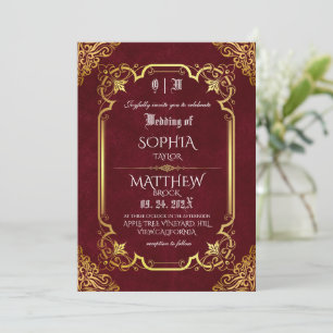 Convites Casamento Real Dourado da Borgonha Medieval