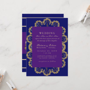 Convites Casamento Real Indiano Azul e Roxo