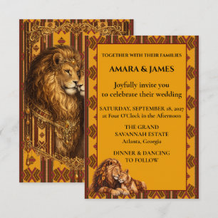 Convites Casamento Real Leão Africano - Luxo Geométrico