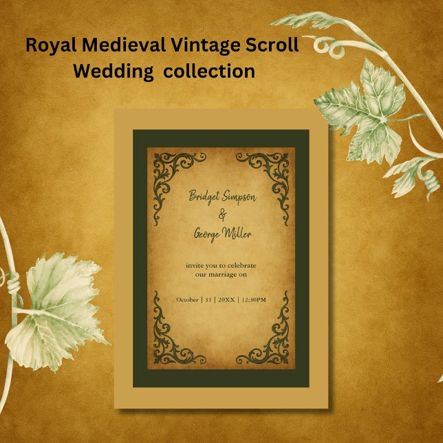 Convites Casamento Real Medieval Vintage Scroll (Criador carregado)
