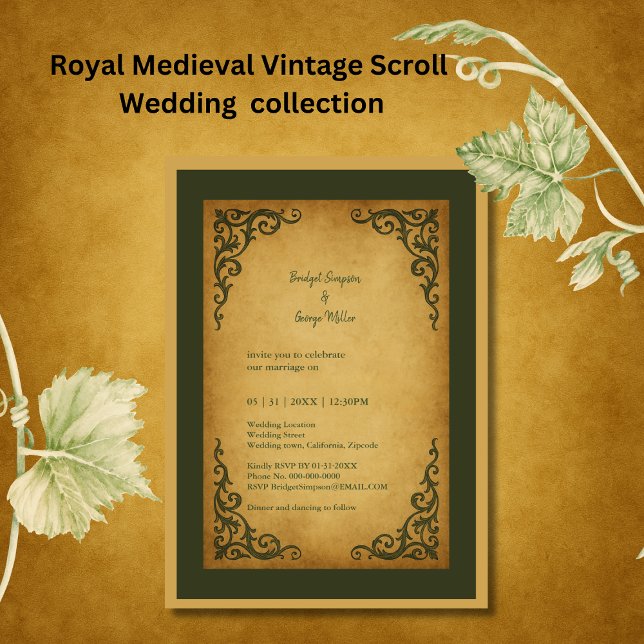 Convites Casamento Real Medieval Vintage Scroll (Criador carregado)