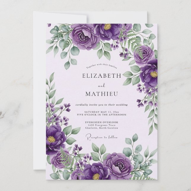 Convites Casamento Real Roxo de Primavera (Frente)