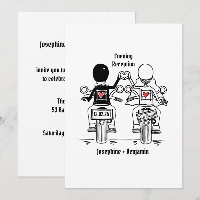 Convites Casamento Recepção Noturna Motoqueiro (Frente/Verso)