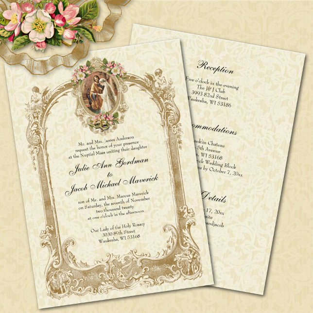 Convites Casamento & Recepção Tradicional Católico Elegante (Criador carregado)