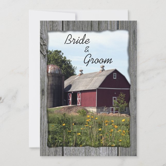 Convites Casamento Red Barn e Silo Country (Frente)