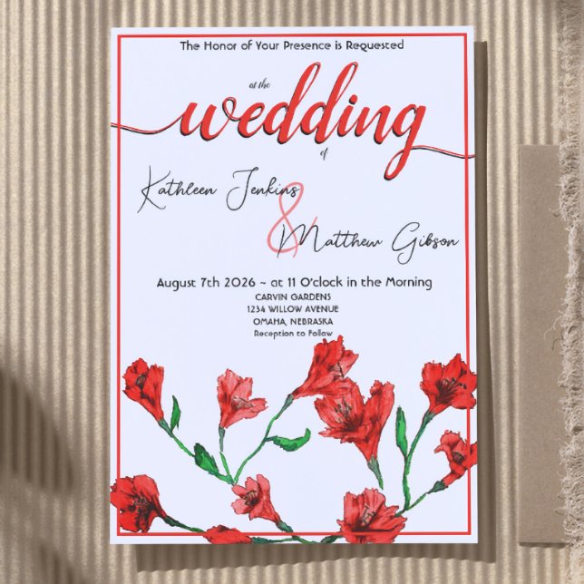 Convites Casamento Red Floral Watercolor (Criador carregado)