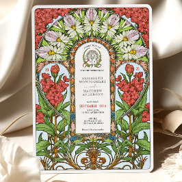 Convites Casamento Red Valerian & White Daisy Art Nouveau