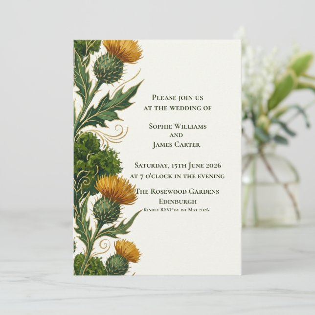 Convites Casamento Redemoinho Dourado do Cardo Amarelo Esco (Em pé/Frente)