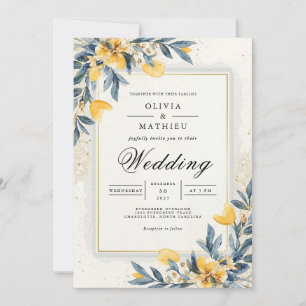 Convites Casamento Redemoinho Floral Ócre Dourado