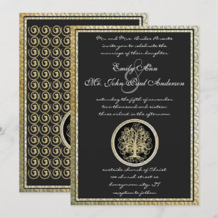 Convites Casamento Redemoinho Metálico Dourado Árvore Borda