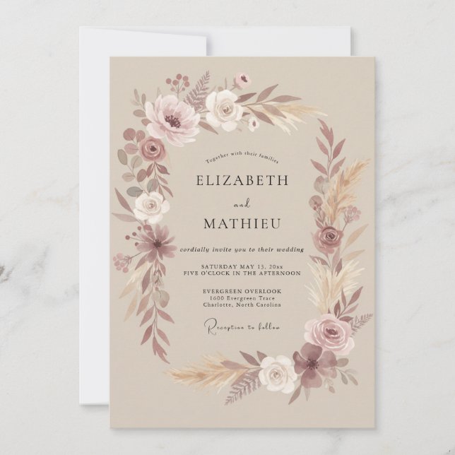 Convites Casamento Redemoinho Orgânico Rosa Empoeirado (Frente)