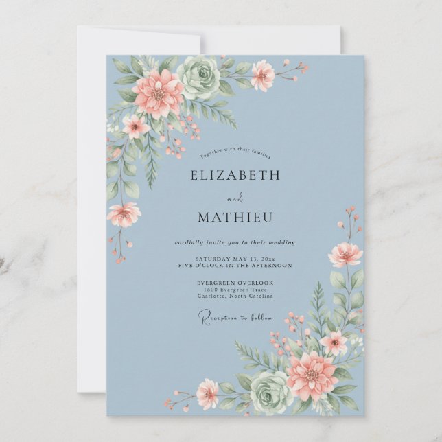 Convites Casamento Redemoinho Pintado Azul Empoeirado (Frente)