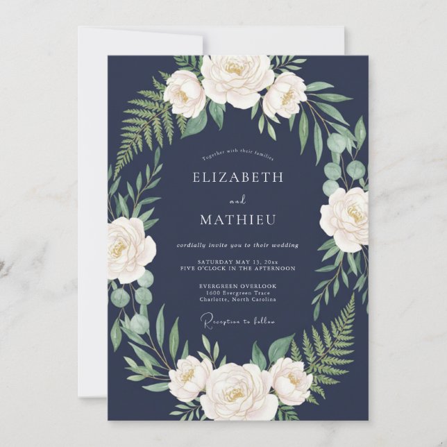 Convites Casamento Refined Midnight Azul Marinho (Frente)