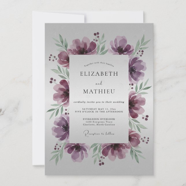 Convites Casamento Refined Nature Plum (Frente)