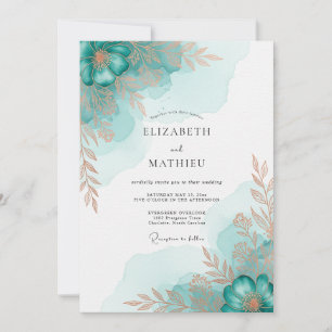 Convites Casamento Refined Teal Costeiro