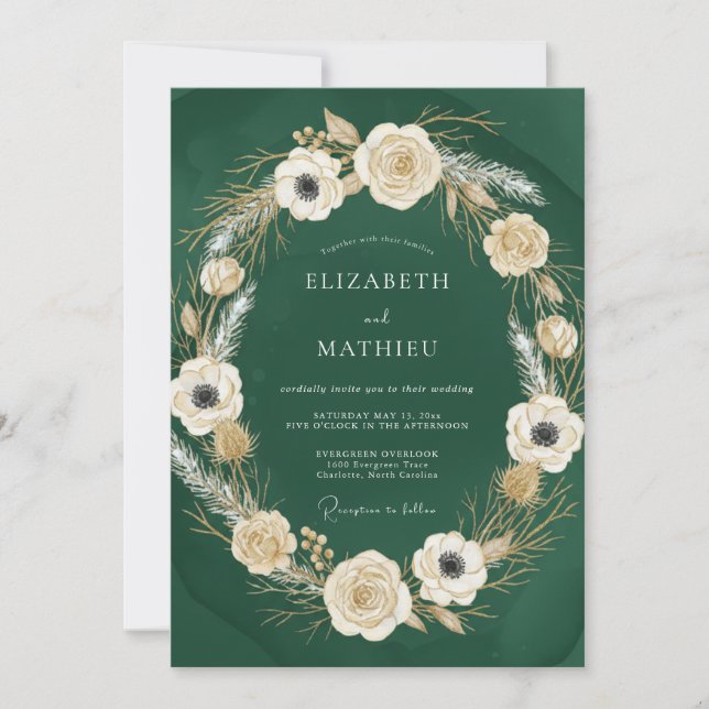 Convites Casamento Refined Woodland Verde Escuro (Frente)