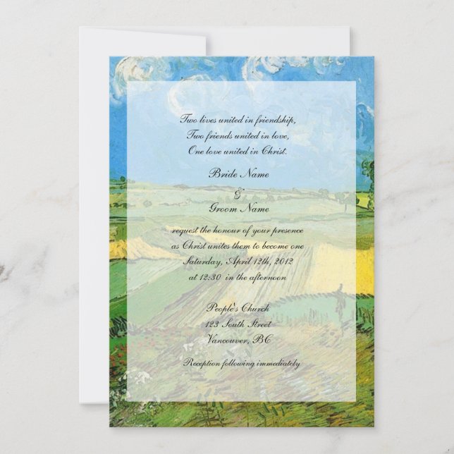 Convites Casamento religioso. Campos de Trigo em Auvers (Frente)