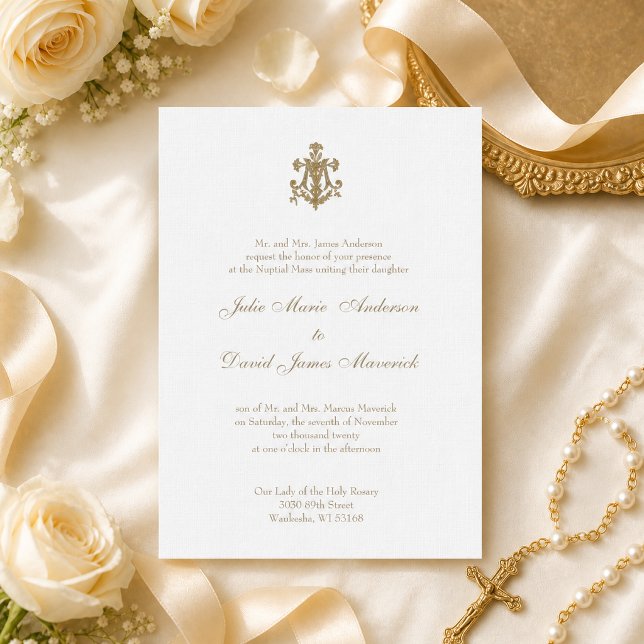 Convites Casamento Religioso Católico Dourado Maria (Criador carregado)