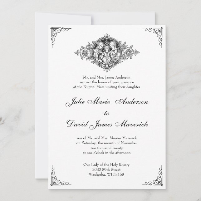 Convites Casamento Religioso Clássico Católico Elegante (Frente)
