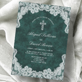 Convites Casamento Religioso de Lace Emerald Green Velvet