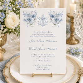 Convites Casamento Religioso Floral Azul Católico Maria