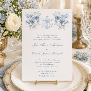 Convites Casamento Religioso Floral Azul Católico Maria