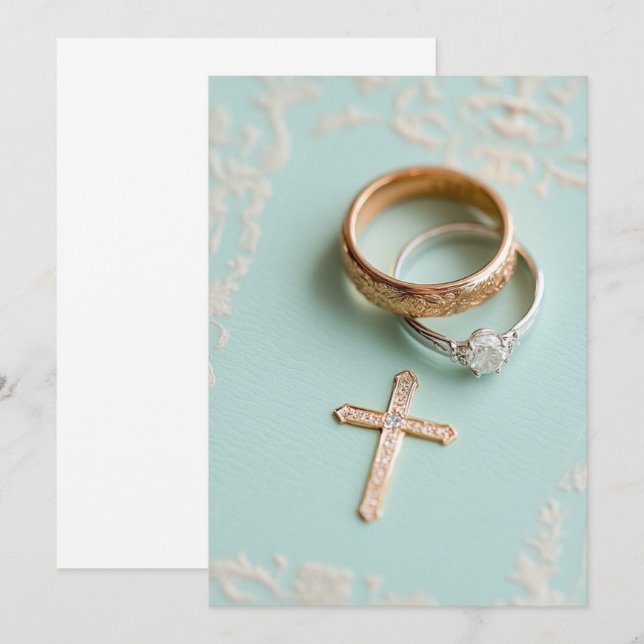 Convites Casamento religioso verde da Casa Mint (Frente/Verso)