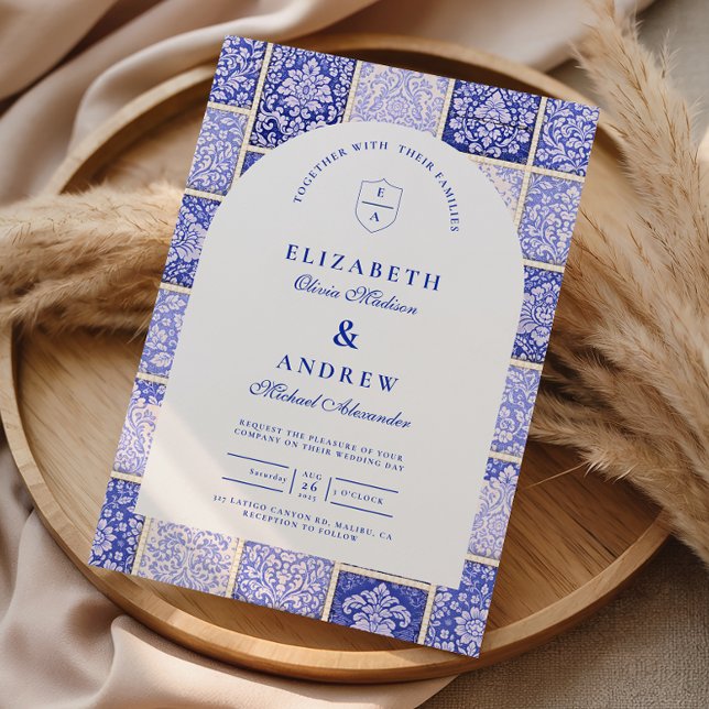 Convites Casamento Remendado de Porcelana Azul Clássica (Criador carregado)