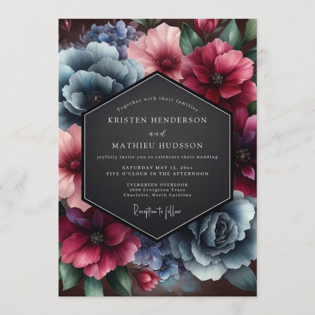 Convites Casamento Renascença Ardósia Borgonha (Frente)