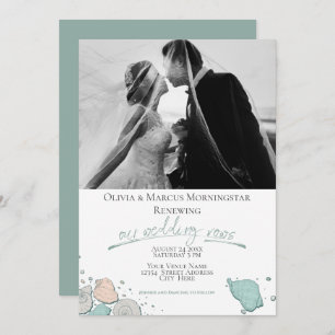 Convites Casamento Renovação Moderna Seashell Coral Teal
