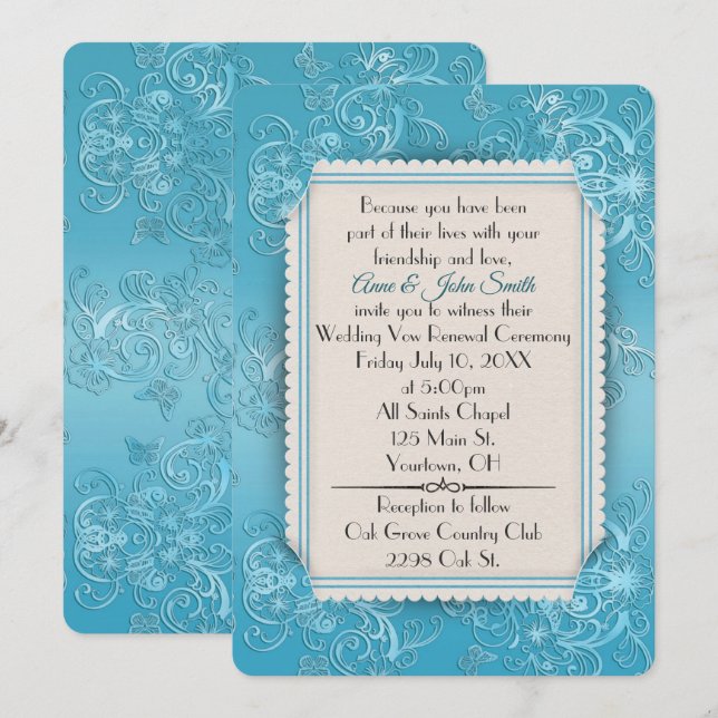 Convites Casamento Renovável de Vow Embossed Turquoise (Frente/Verso)