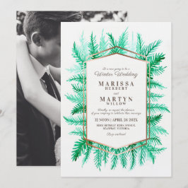 Convites Casamento reprogramado de arte verde-verde-inverno