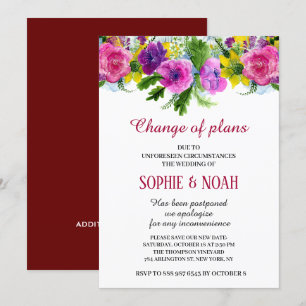 Convites Casamento Reprogramado De Garland Floral Rosa Bril