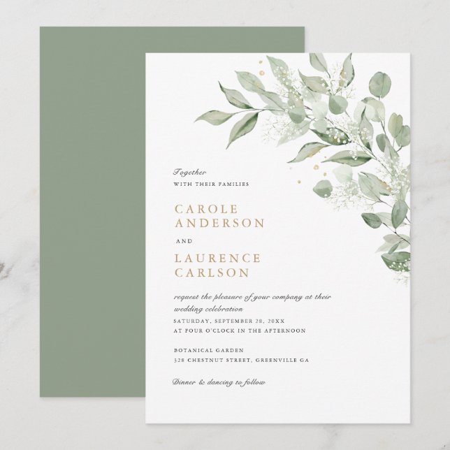 Convites Casamento Respiratório de Bebê do Branch Olive (Frente/Verso)