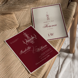 Convites Casamento Retro Antigo Dinheiro Vermelho Escuro Vi
