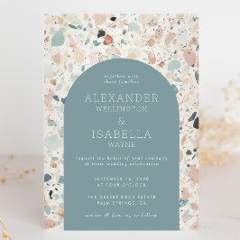Convites Casamento Retro-Arch Terrazzo Pastel Turquoise