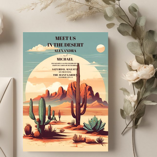 Convites Casamento Retro Boho Desert Mountain (Criador carregado)