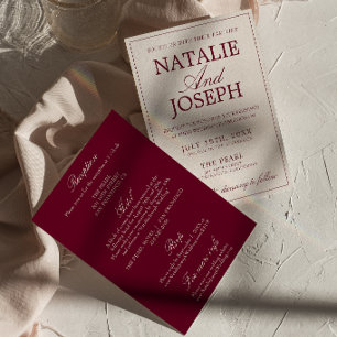 Convites Casamento Retro Borgonha Creme Dinheiro Antigo Tud