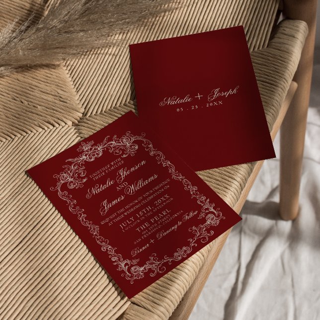 Convites Casamento Retro Burgundy Antigo Dinheiro Fancy Vin (Criador carregado)