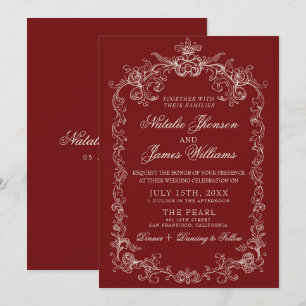 Convites Casamento Retro Burgundy Antigo Dinheiro Fancy Vin
