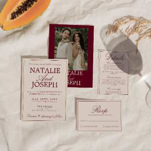 Convites Casamento Retro Burgundy Creme Classe Dinheiro Ant