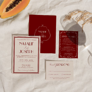 Convites Casamento Retro Burgundy Marfim Classe Dinheiro An